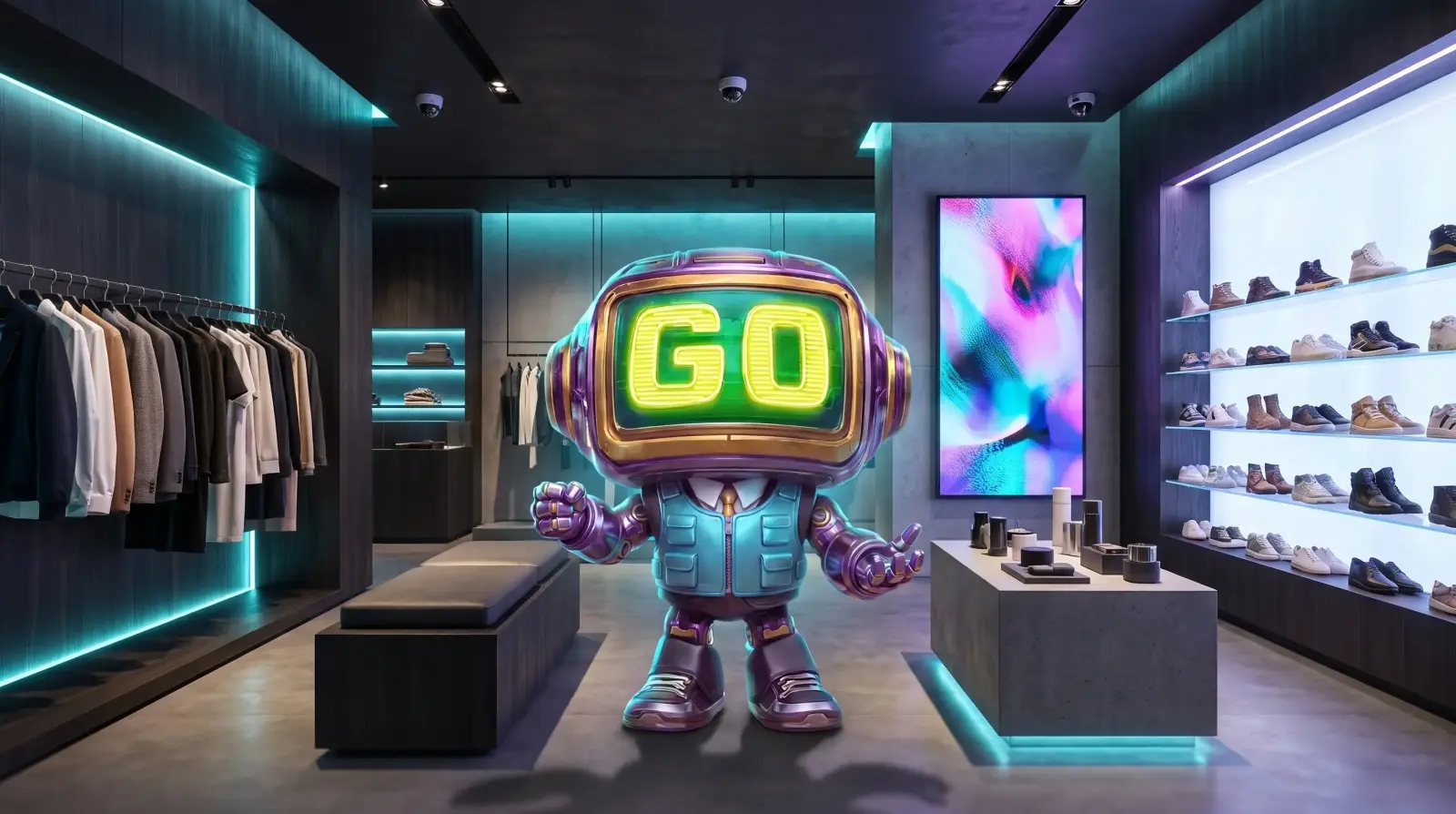 GoBot, the GoTrack robot, in a store